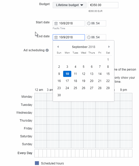 Linkedin compared to facebook: linkedin specific ad times, lifetime budgets